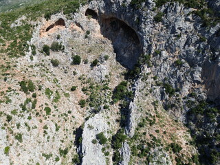 Aerial view over the famous Ridomo gorge in mountainous Mani area in Messenia, Peloponnese, Greece