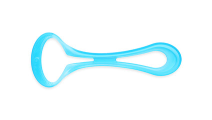 One light blue tongue cleaner isolated on white, top view. Dental care