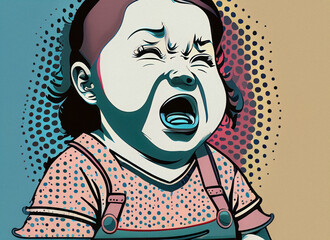 Crying Unhappy Baby Retro Illustration