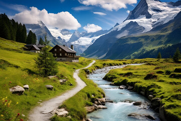 Obraz premium landscape with river and mountains