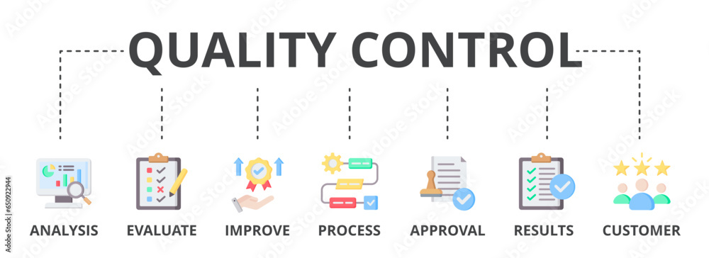 Aufkleber quality control web banner icon vector illustration concept for product and service quality inspecti