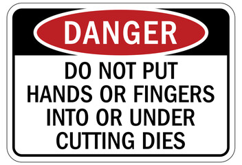 Fototapeta premium Keep hands clear warning sign and labels do not put hands or fingers into or under cutting