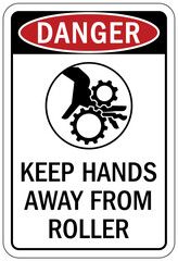 Keep hands clear warning sign and labels keep hands away from roller
