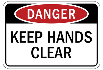 Keep hands clear warning sign and labels