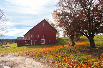 vermont barn in the fall in stowe