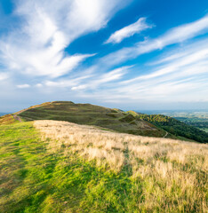 Fototapeta premium British Camp hill fort,looking north to Herefordshire Beacon and Malvern Hills,Herefordshire,England,United Kingdom.