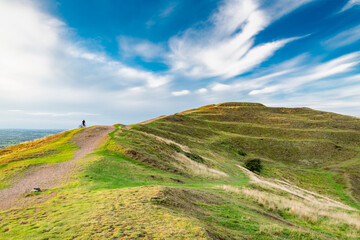 Fototapeta premium Steep path leading up to top of Herefordshire Beacon at British Camp hill fort,Malvern Hills,Herefordshire,England,UK.