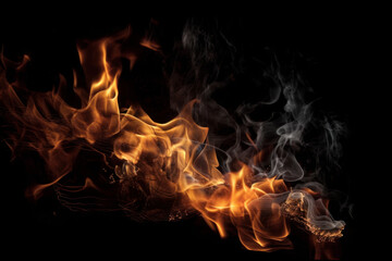 Fototapeta premium Intense flames burning on a dark background, creating an abstract texture. Perfect for backgrounds or design projects. AI Generative.