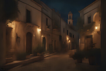 The Italian village of Specchia in Puglia. Street in the night