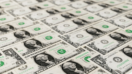 Several one dollar bills organized on a table, finance and economy theme, 3d illustration