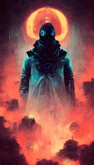 Eye of the Storm bioluminescence masked man movie poster in cyberpunk style ar 916 