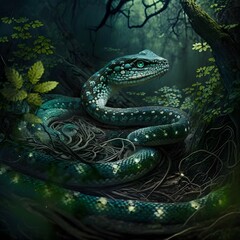 a snake in the enchanted forest glistening beautiful 