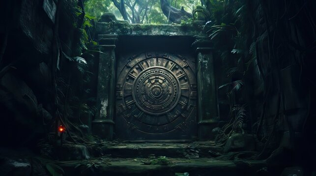 A mystical and enigmatic doorway, adorned with a prominent "access forbidden" symbol, beckoning with secrets untold and mysteries uncharted. A vision brought to life through Generative AI.
