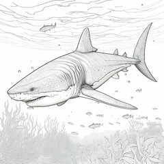 awesome realistic shark to color for coloring book black and white solid bold lines high clarity detailed 