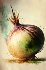 full image watercolor art of a onion 