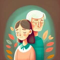 parents 50 years old mother and father Storybook Illustration Cool Color Palette  - obrazy, fototapety, plakaty