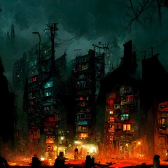 ghoulpunk slums wallpaper illustration abstract  - obrazy, fototapety, plakaty