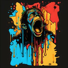 psychedelic retro style monkey screaming drip 