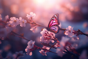 Little butterfly with pink flowers. - Powered by Adobe