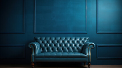 Dark blue wall in grunge style with sofa