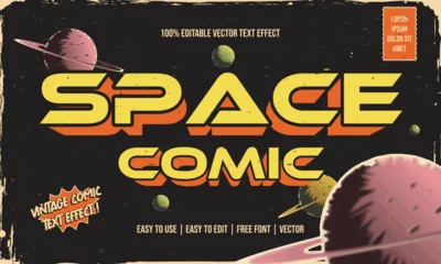  vintage retro dirty worn shabby editable text effect with grunge textured in space comic concept © theos studio