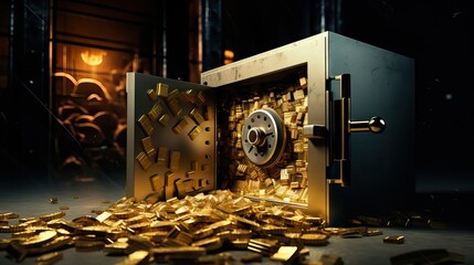 A compelling image showcasing an open safe revealing an array of riches, symbolizing financial security and abundance. Generative AI. - obrazy, fototapety, plakaty