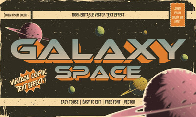 vintage retro dirty worn shabby editable text effect with grunge textured in space comic concept © theos studio