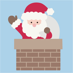 煙突に入ったかわいいサンタクロースのイラスト　/ベクター,サンタ