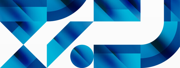 Geometric background with squares, triangles, circles. Shapes harmoniously interact, creating visually striking design for digital designs, presentations, website banners, social media posts © antishock