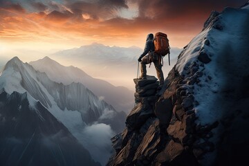 climber against the backdrop of majestic mountain landscapes