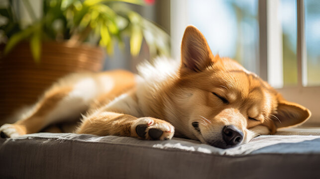 Peaceful dog enjoying a restful nap, embodying relaxation and comfort