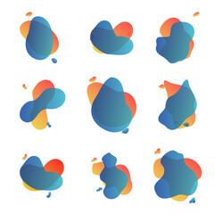 Set of blue and orange bubbles vector, collection of Blob and Fluid shape 