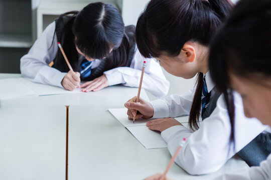 グループワークをする女子中学生