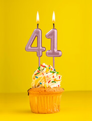 Number 41 candle - Birthday card design in yellow background