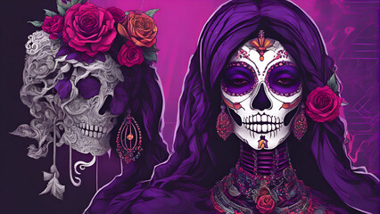 Day of the Dead. sugar skull and roses. vector illustration. 