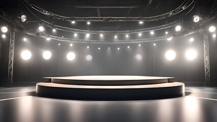 Stage podium with lighting. Stage Podium Scene with for Award Ceremony on black Background.
