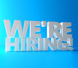 Word WE ARE HIRING on blue background. We Are Hiring 3D Text. 