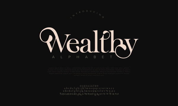 Wealthy Premium Luxury Elegant Alphabet Letters And Numbers. Elegant Wedding Typography Classic Serif Font Decorative Vintage Retro. Creative Vector Illustration