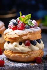 Delicious Choux Pastry with Custard Cream and Fresh Berries