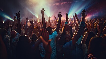 Fototapeta na wymiar Light Music Festival Party people enjoy concert at festival