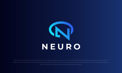 logo combination of abstract brain and letter N in dark blue background