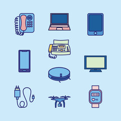 Set of Gadget Cute Flat Line Illustration