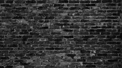 Black grunge brick wall background. Gloomy background, black brick wall