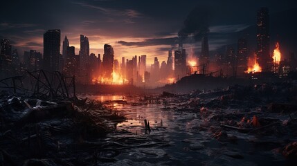 doomsday dystopia, digital art illustration, Generative AI