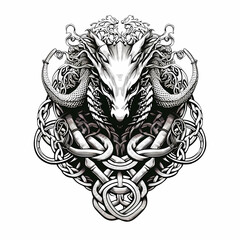 Celtic dragon with finite knot - obrazy, fototapety, plakaty