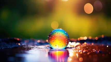 Rainbow Color Drop at Sunrise Close Up, Abstract Background