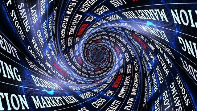 RECESSION Keywords on the Tunnel Walls, Animation, Background, Loop
