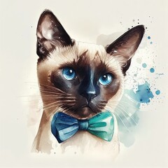 Watercolor painting of a Siamese cat with an elegant tie, cat portrait
Image generated with artificial intelligence, AI image
