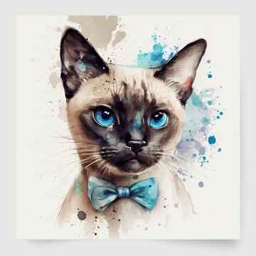 Watercolor painting of a Siamese cat with an elegant tie, cat portrait
Image generated with artificial intelligence, AI image
