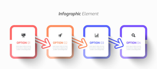 Vector Infographic Business with Rounded Rectangle Label, Icon and 4 Options for Presentation